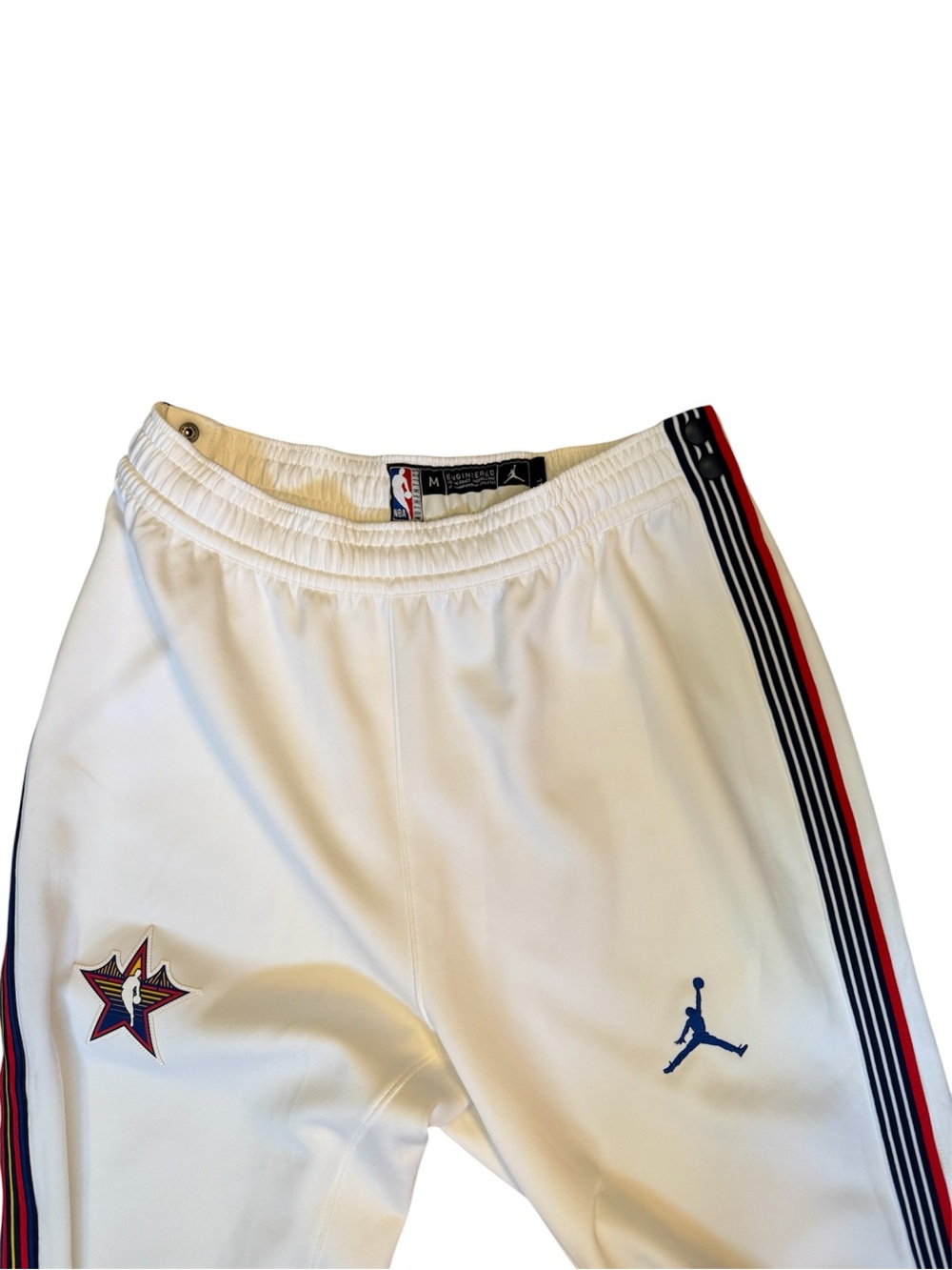 Jordan White NBA Dri-FIT Tear Away Pants with Red, Blue and Yellow Accents - Picture 7 of 10